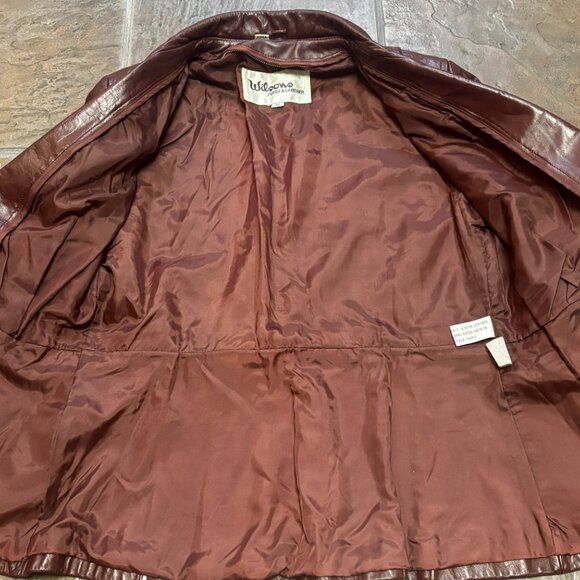 LEATHER REDISH/BROWN JACKET WILSON VINTAGE WAIST TIE/FRONT BUTTON WOMEN'S 10... - Picture 5 of 8